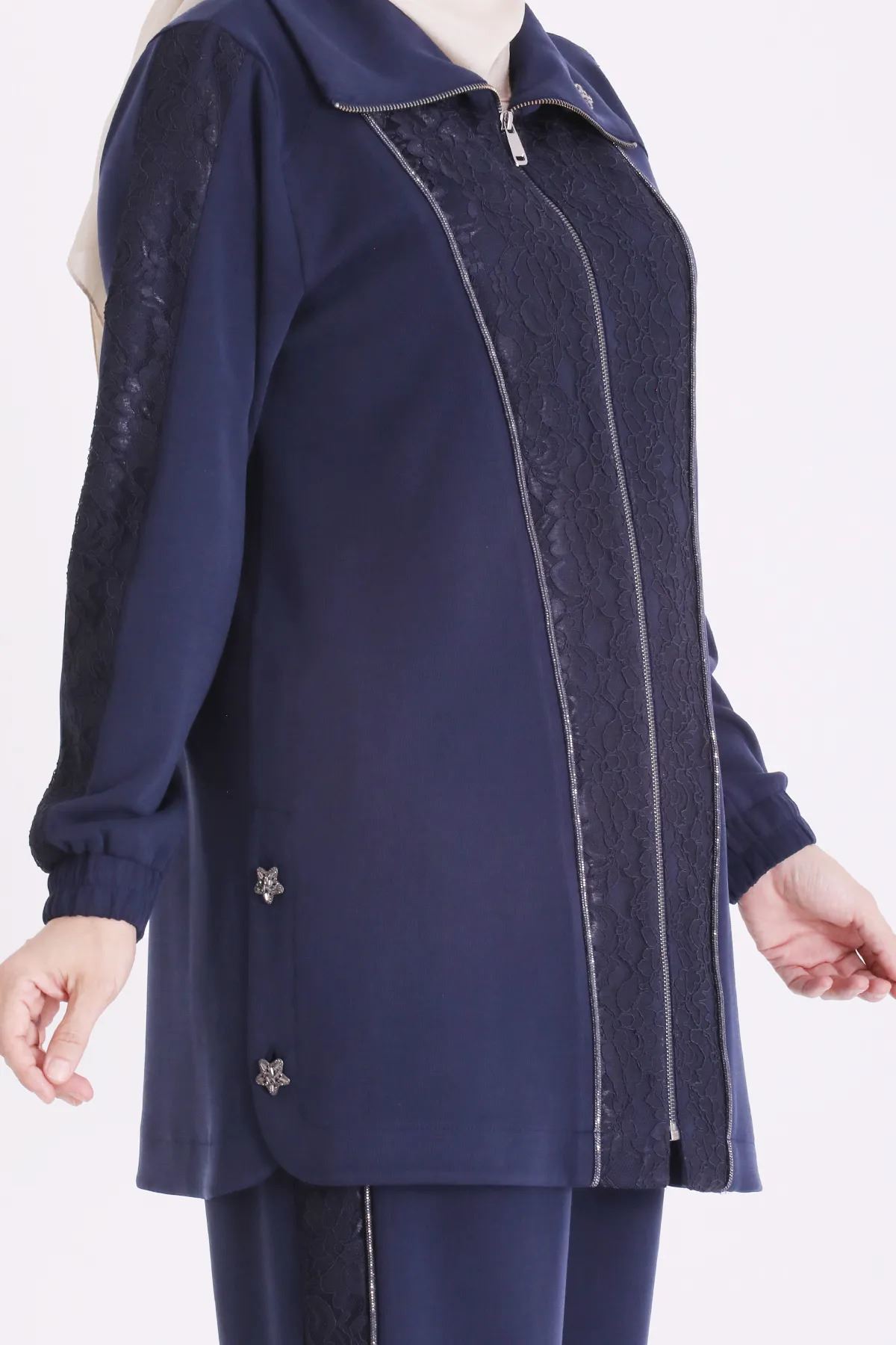 Behrem Güpür Detaylı Takım-LYN04716 Lacivert