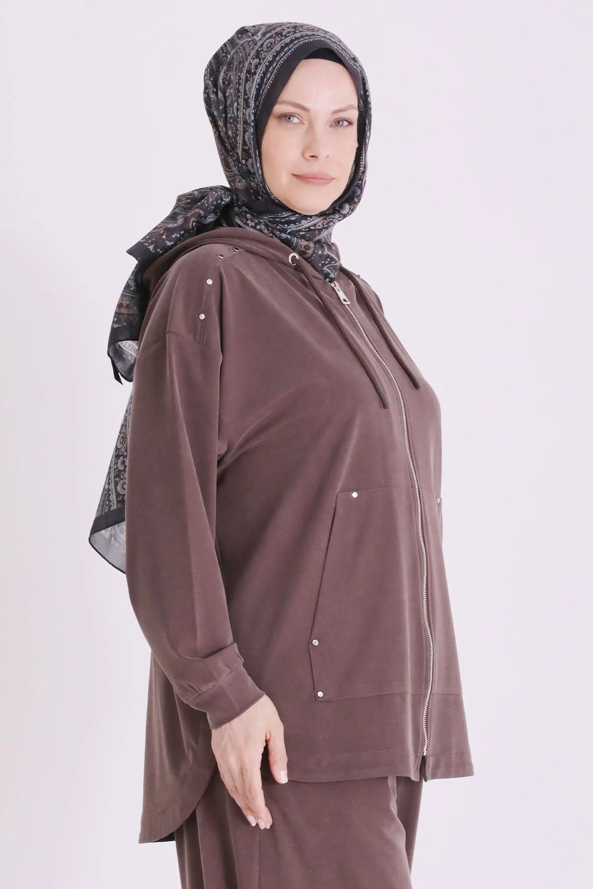 V3563 Bhrm Zımba Detaylı Takım-LYN04718 Kahve
