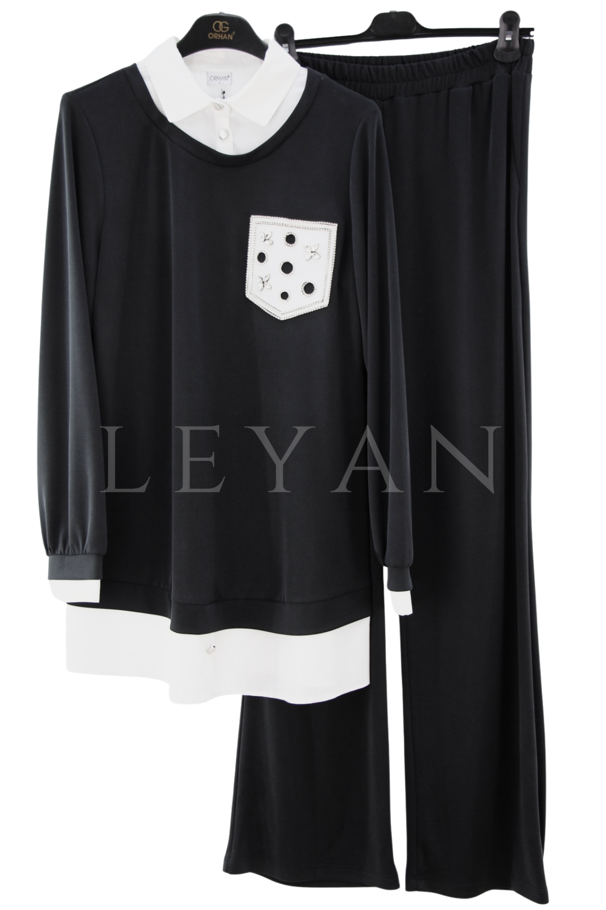 Orhan Store Gömlek Detaylı Takım-LYN04719 Siyah