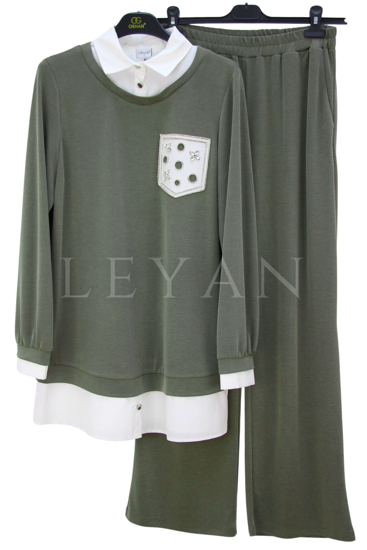 Orhan Store Gömlek Detaylı Takım-LYN04719 Haki