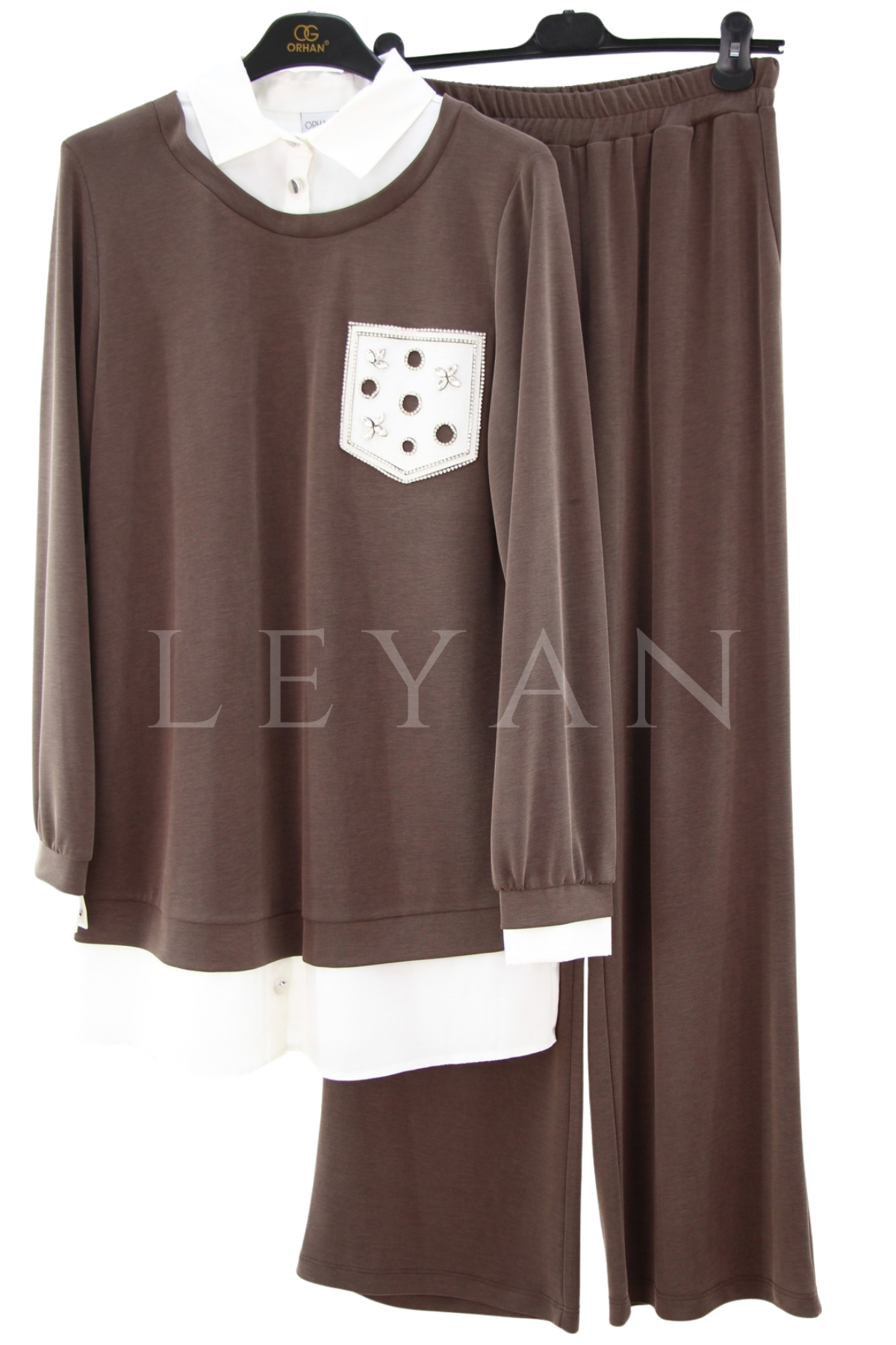 Orhan Store Gömlek Detaylı Takım-LYN04719 Kahve