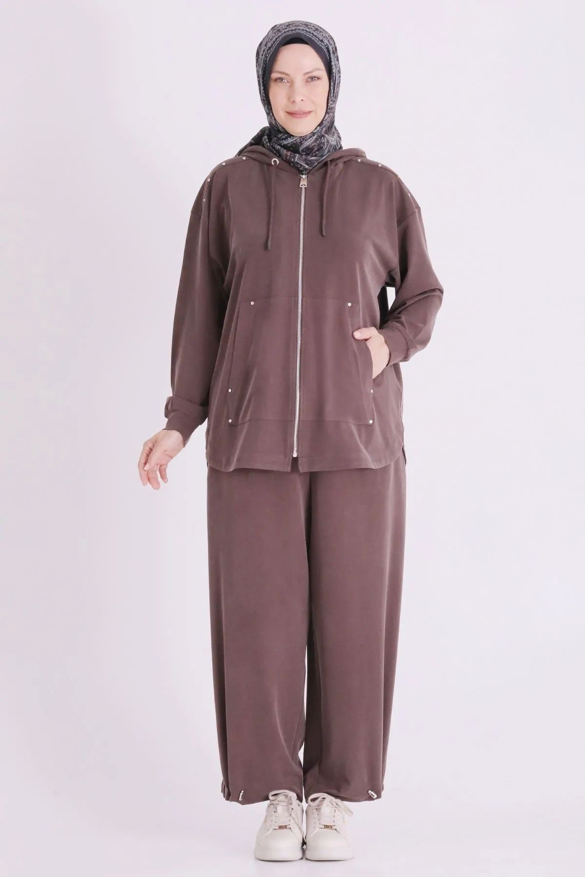 Behrem Zımba Detaylı Takım-LYN04718 Kahve