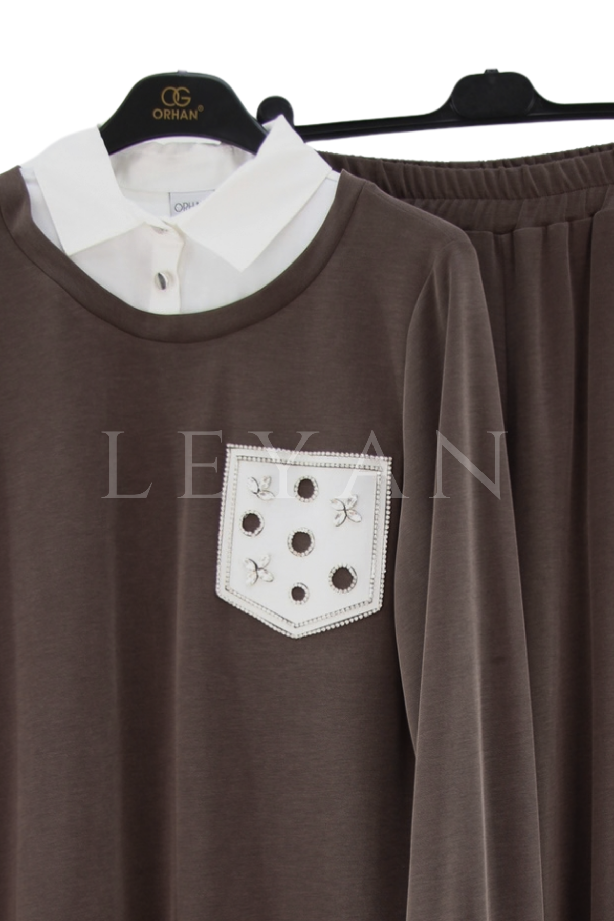 Orhan Store Gömlek Detaylı Takım-LYN04719 Kahve