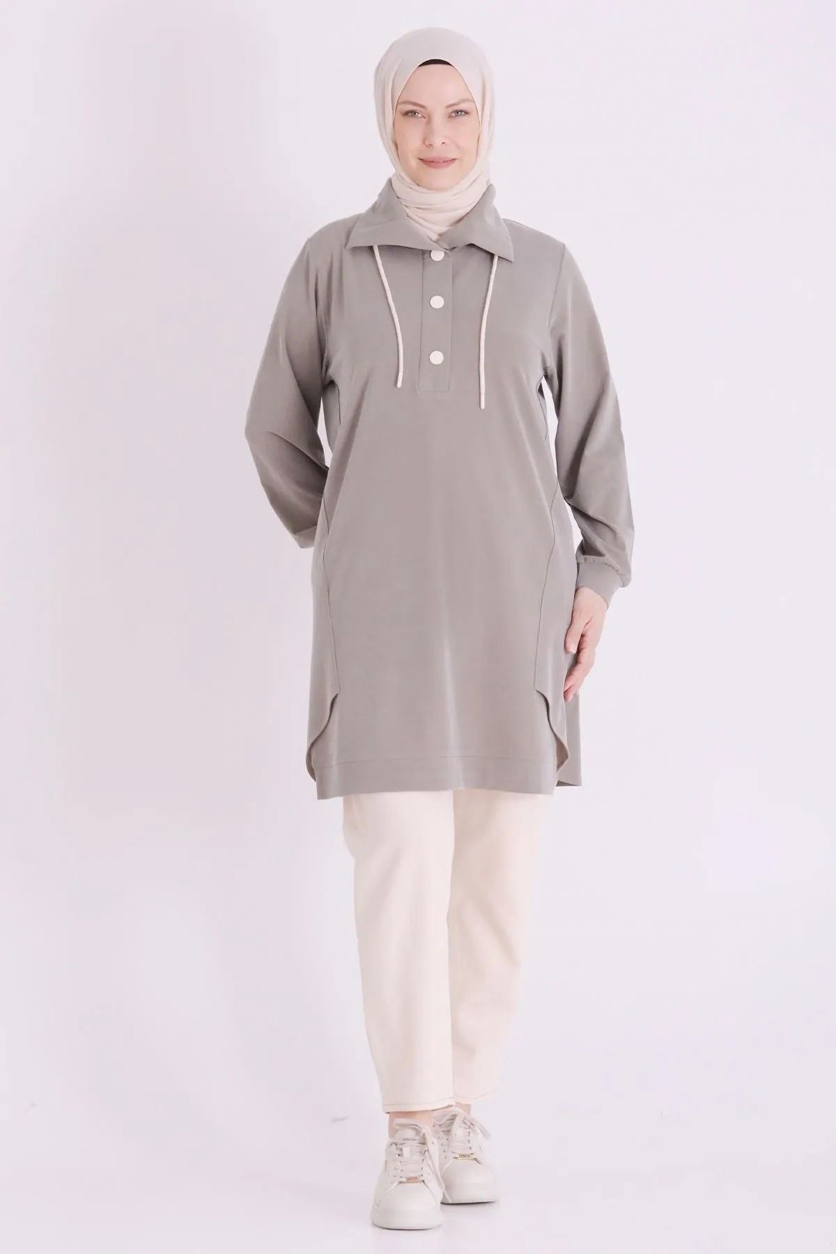Behrem Yakası Çıtçıtlı Tunik-LYN04729 Çağla