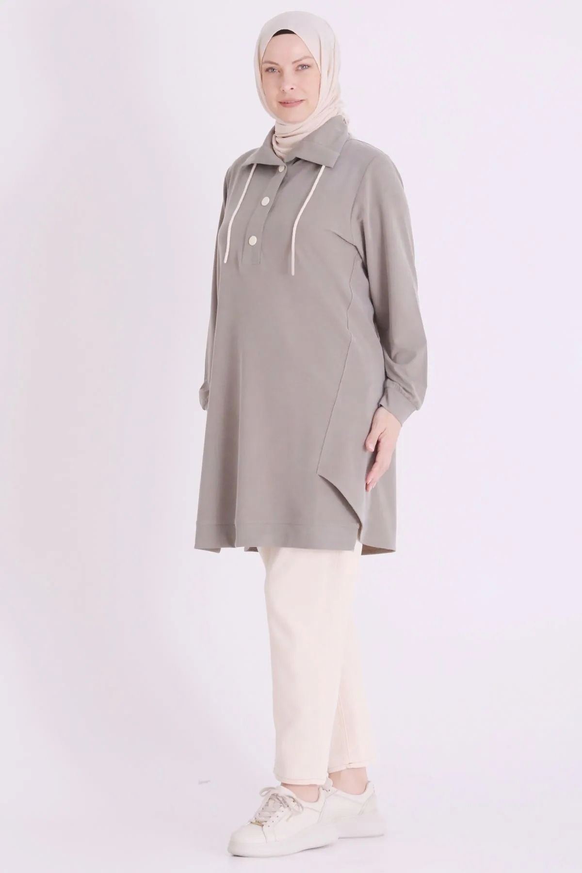 Behrem Yakası Çıtçıtlı Tunik-LYN04729 Çağla