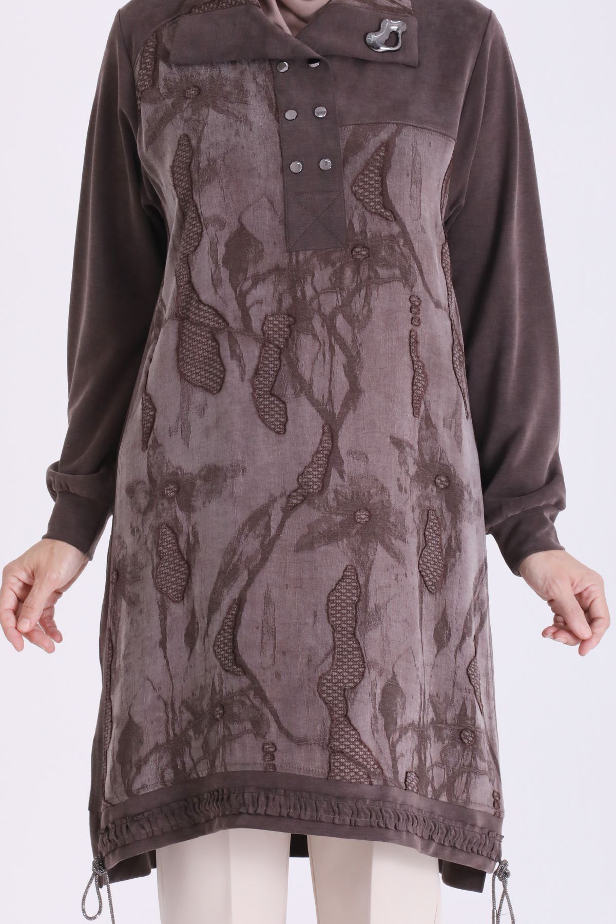 Behrem Qupra Detaylı Tunik-LYN04726 Kahve