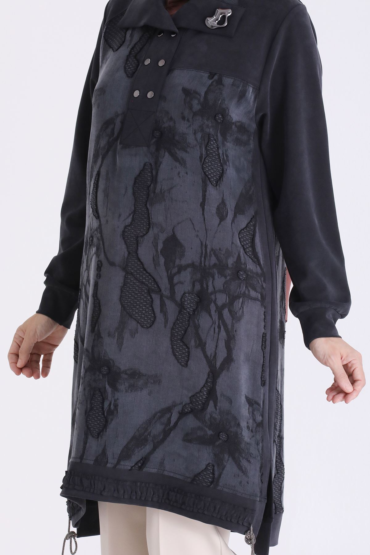 Behrem Qupra Detaylı Tunik-LYN04726 Siyah