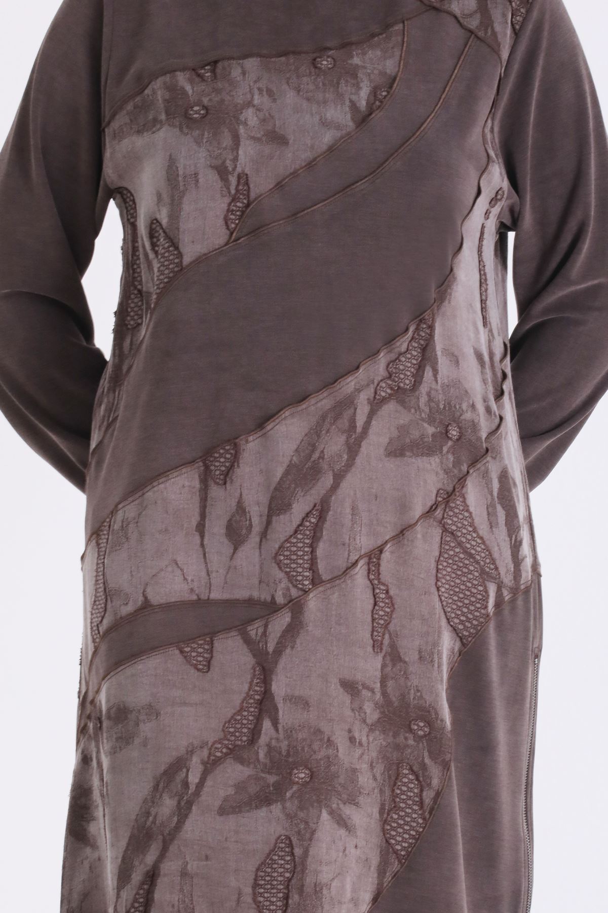 Behrem Qupra Ve Fermuar Detaylı Tunik-LYN04728 Kahve