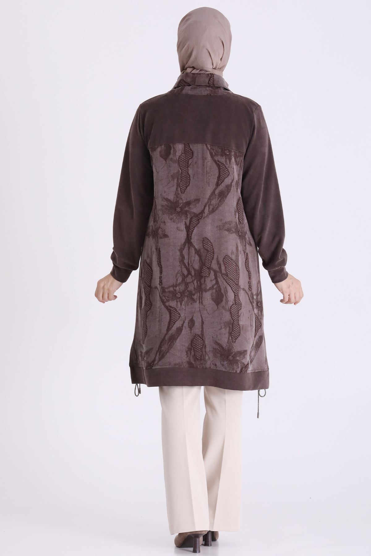 Behrem Qupra Detaylı Tunik-LYN04726 Kahve