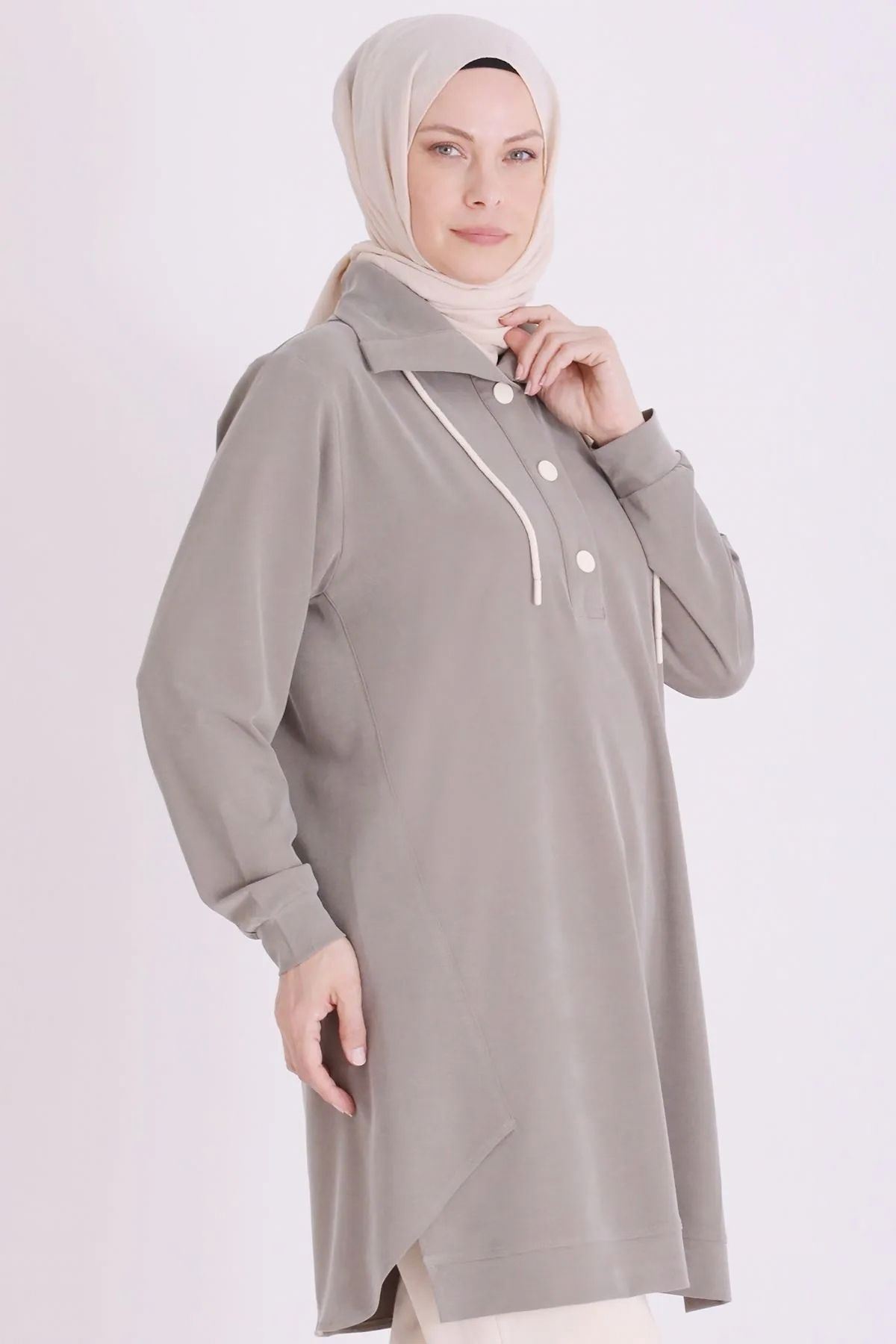 Behrem Yakası Çıtçıtlı Tunik-LYN04729 Çağla