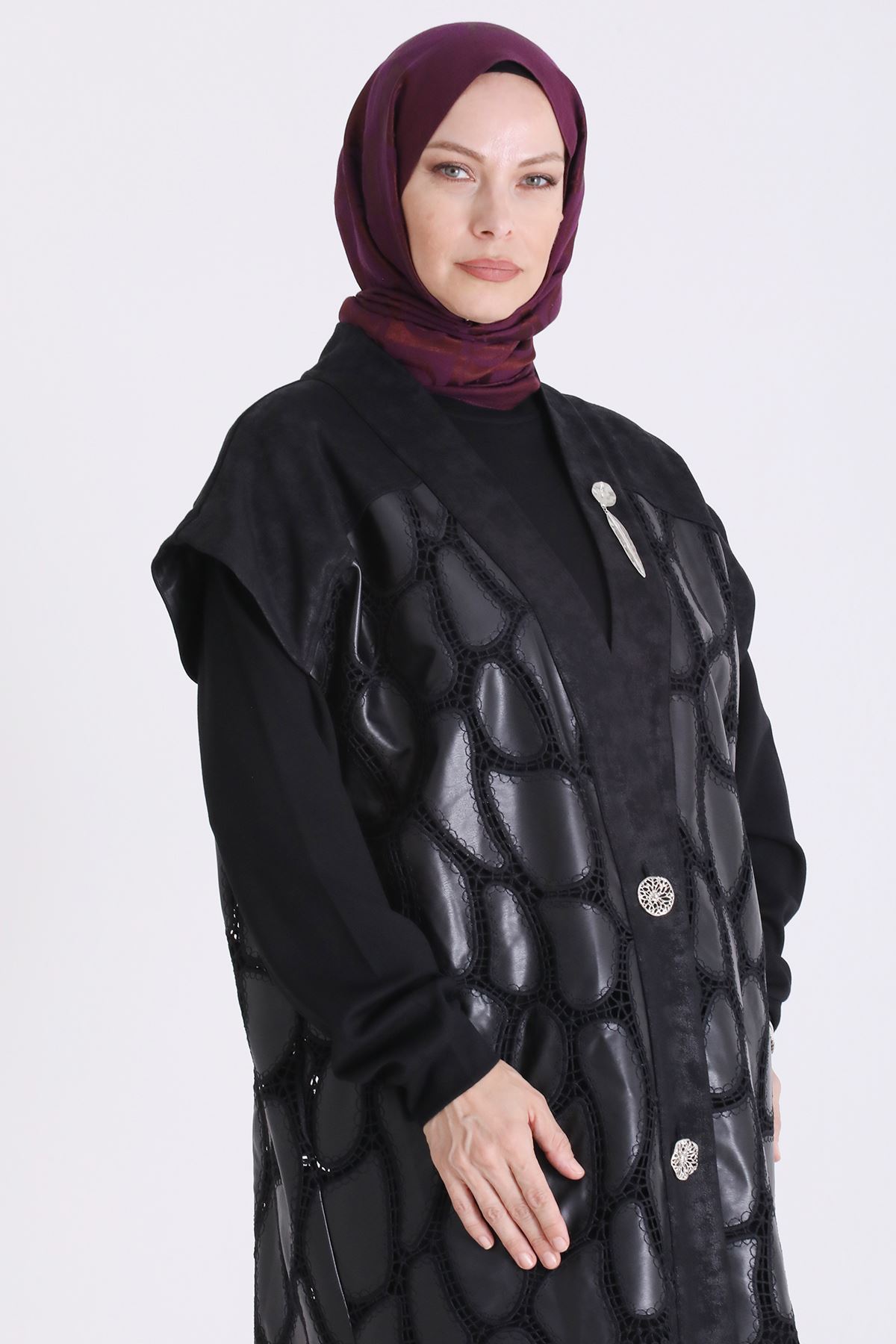 Behrem Deri Yelekli Üçlü Takım-LYN04725 Siyah