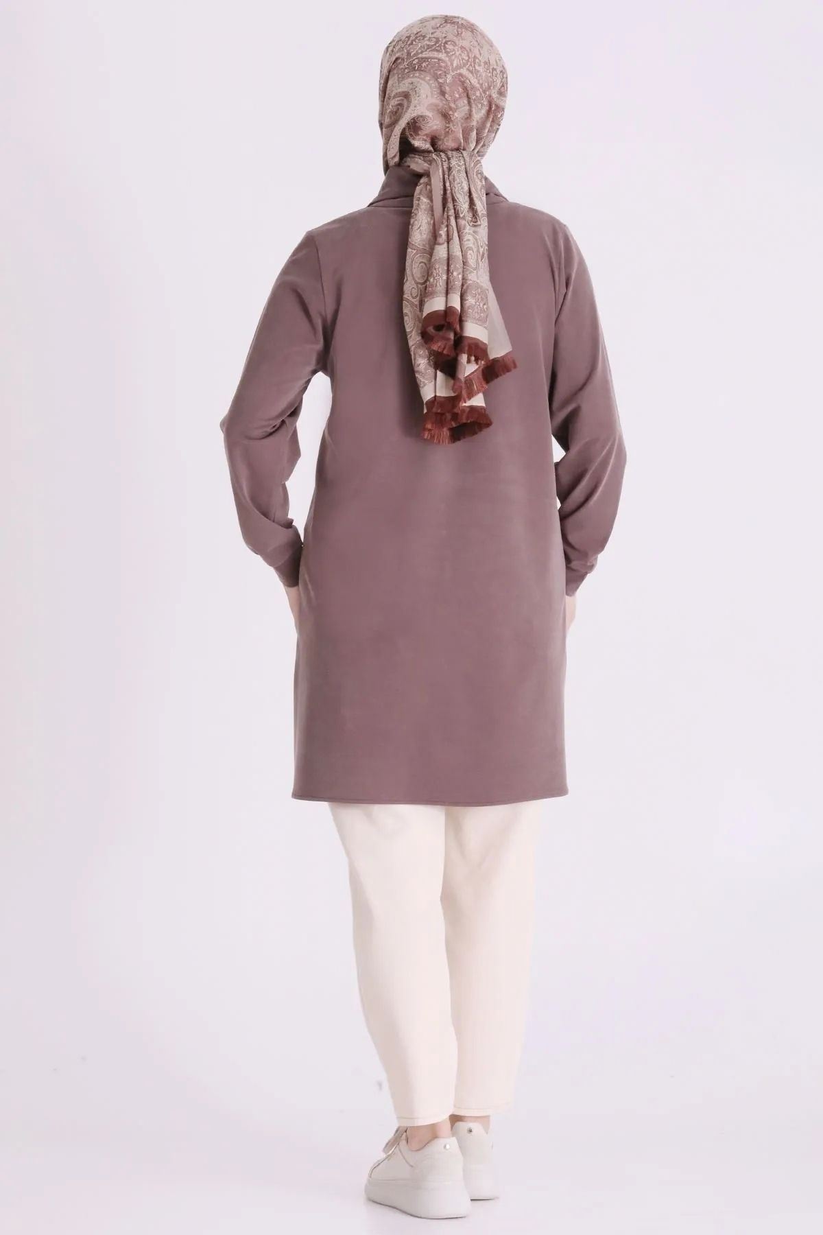 Behrem Yakası Çıtçıtlı Tunik-LYN04729 Kakao