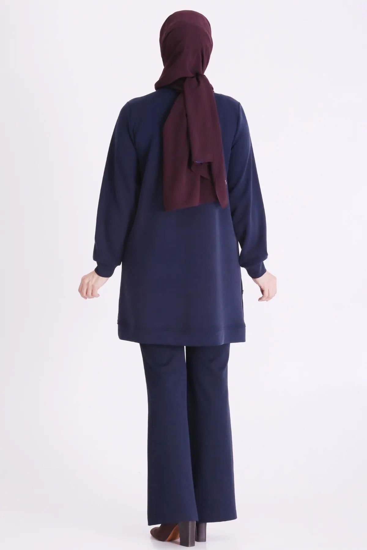 Behrem Güpür Detaylı Tunik-LYN04727 Lacivert