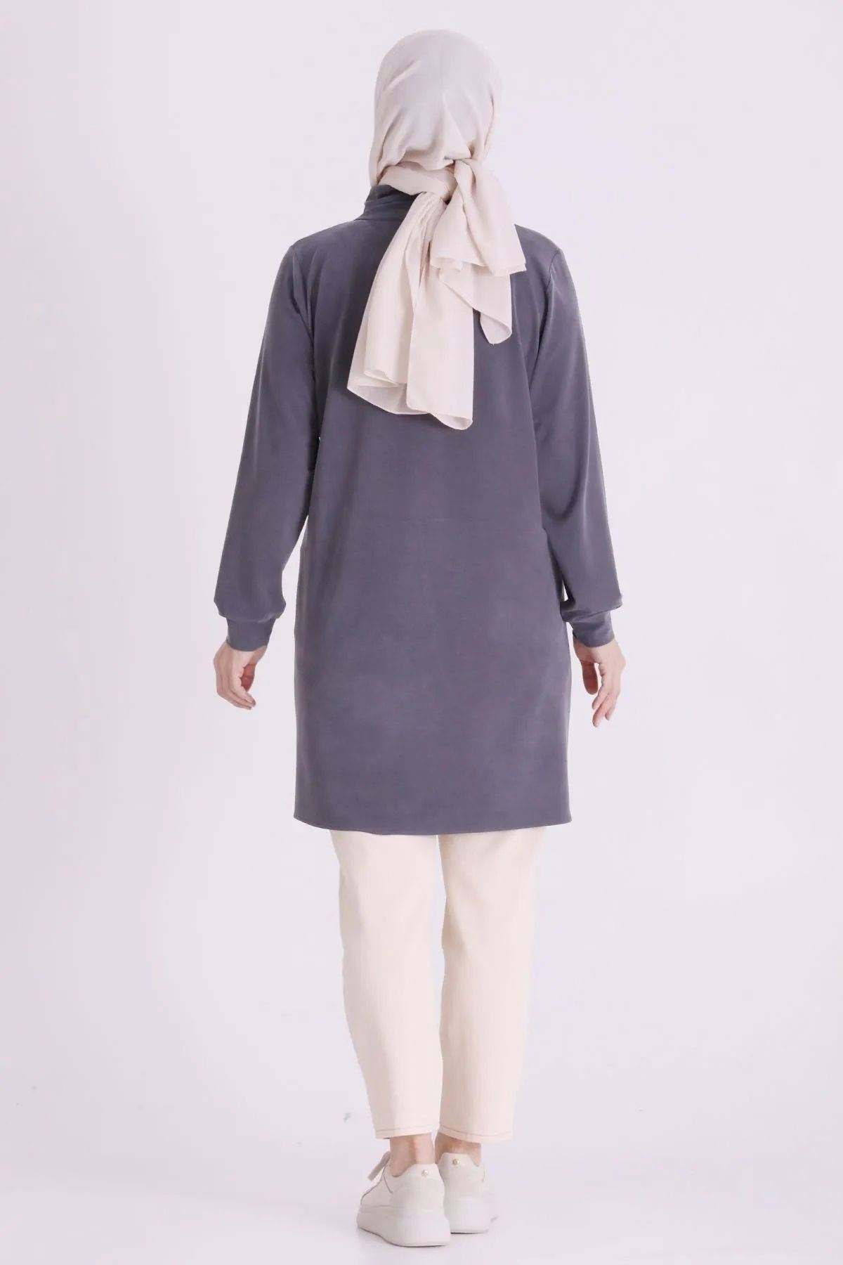 Behrem Yakası Çıtçıtlı Tunik-LYN04729 Duman Gri