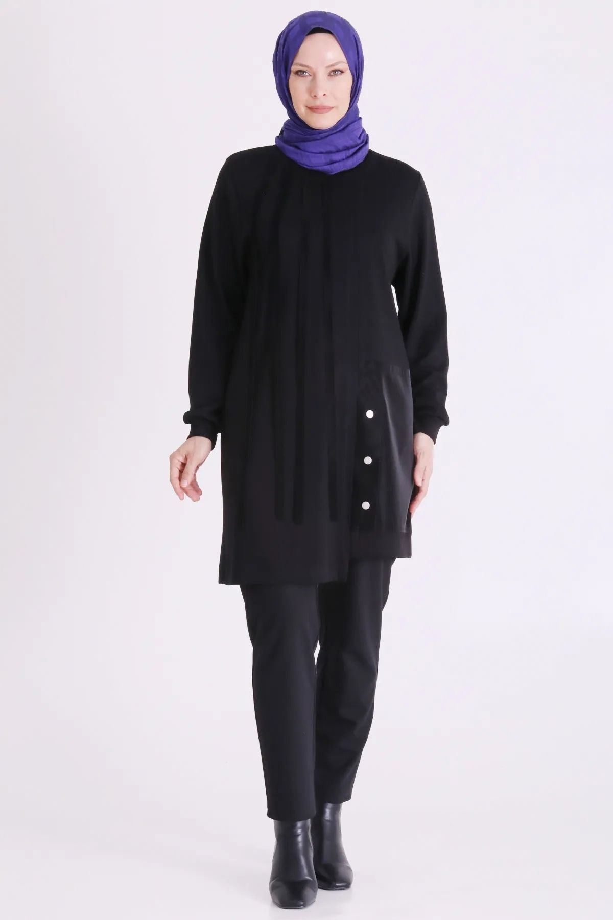 Behrem Deri Detaylı Tunik-LYN04731 Siyah