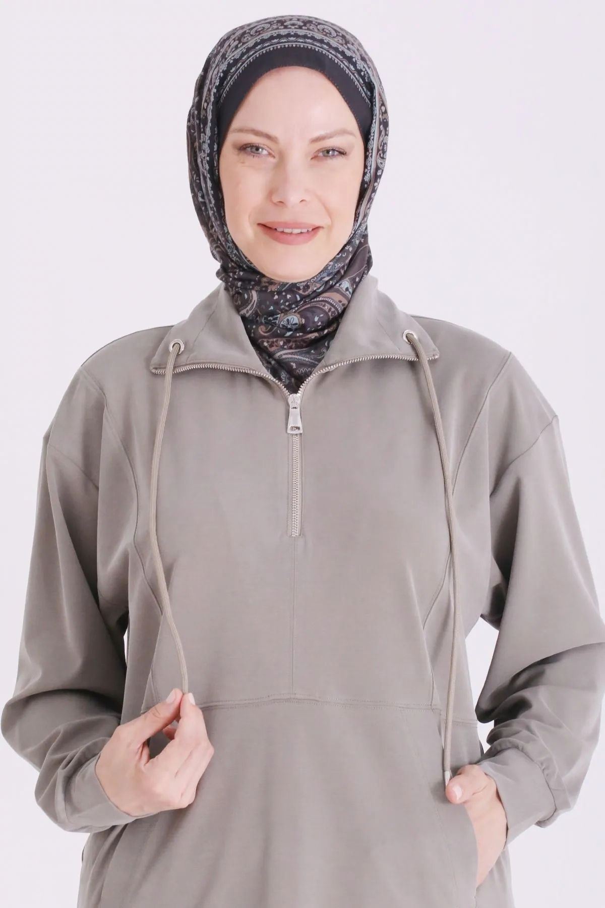Behrem Yakası Fermuarlı Tunik-LYN04730 Çağla