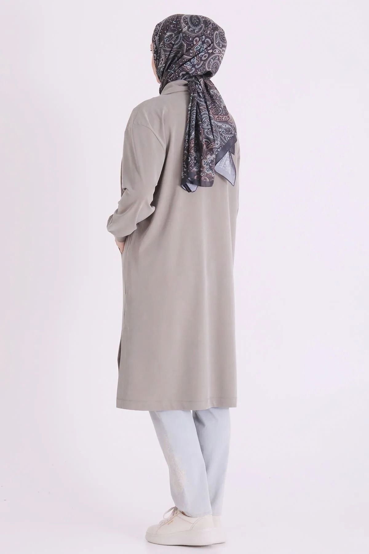 Behrem Yakası Fermuarlı Tunik-LYN04730 Çağla