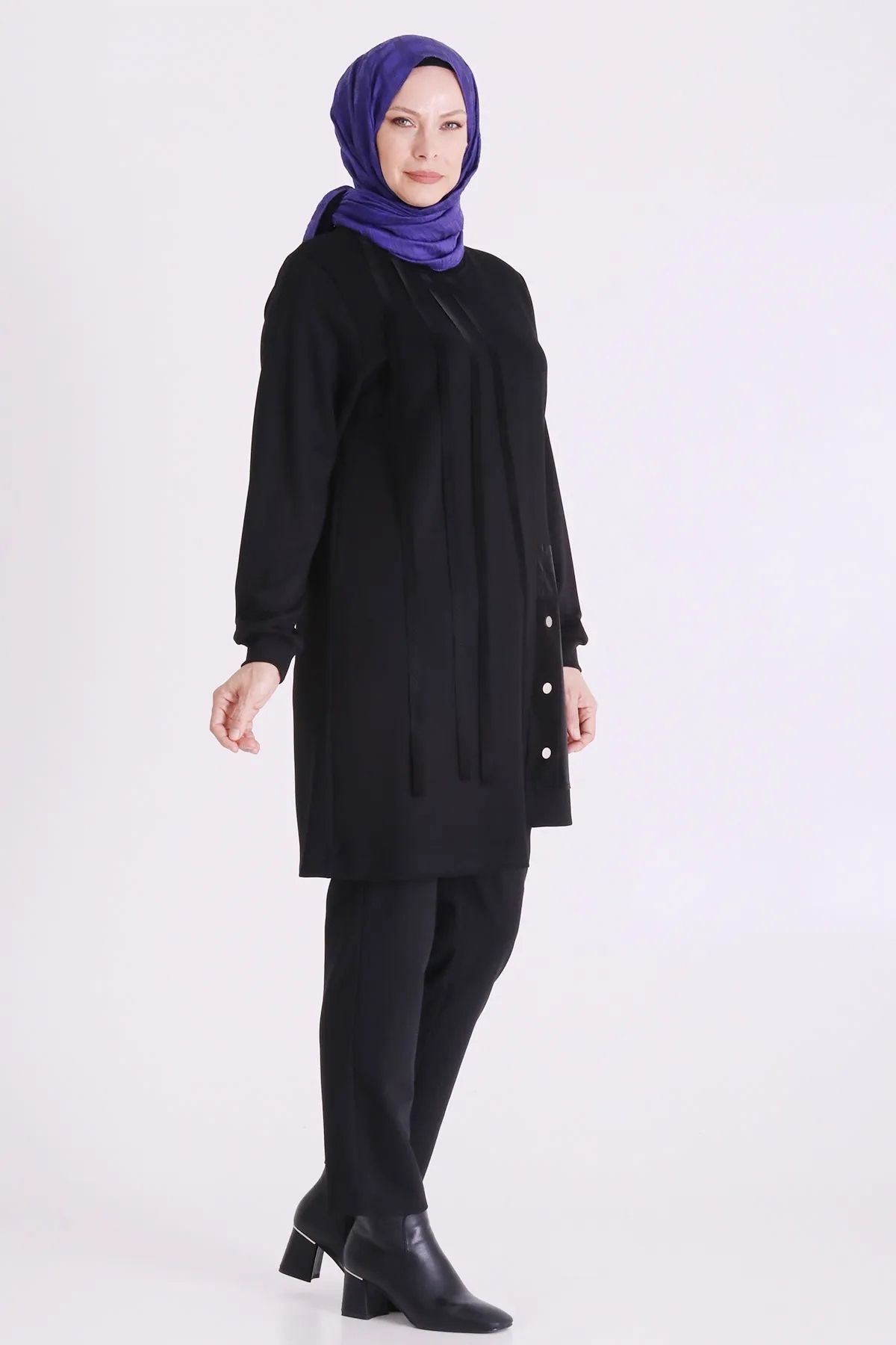 Behrem Deri Detaylı Tunik-LYN04731 Siyah