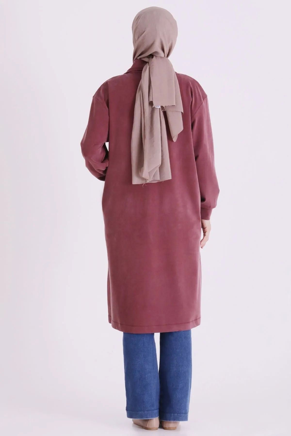 Behrem Yakası Fermuarlı Tunik-LYN04730 Mürdüm