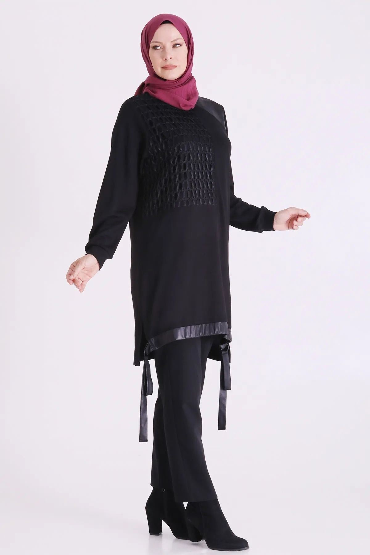 Behrem Derili Fileli Tunik-LYN04732 Siyah