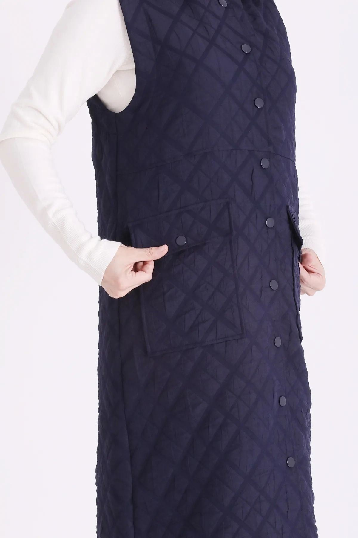 Behrem Çıtçıtlı Kapitone Yelek-LYN04736 Lacivert