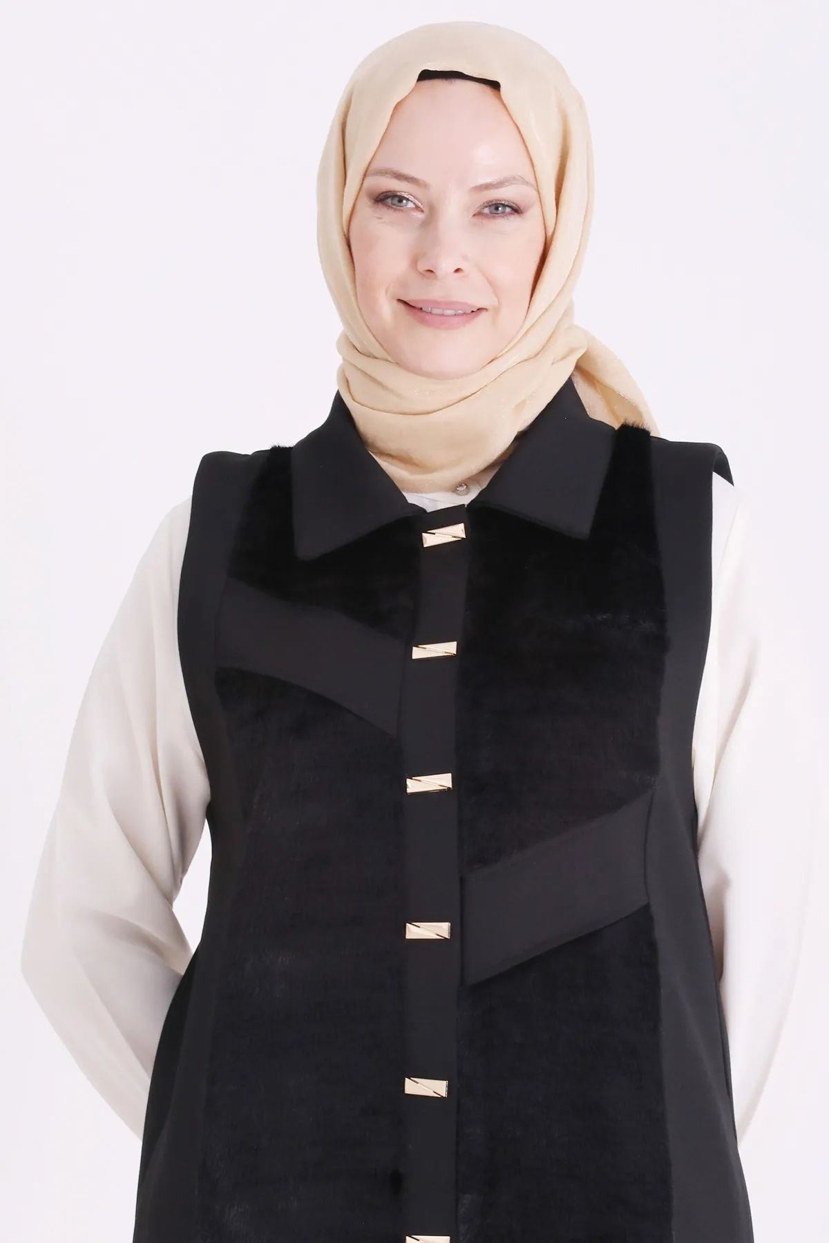 Behrem Kürk Detaylı Yelek-LYN04735 Siyah