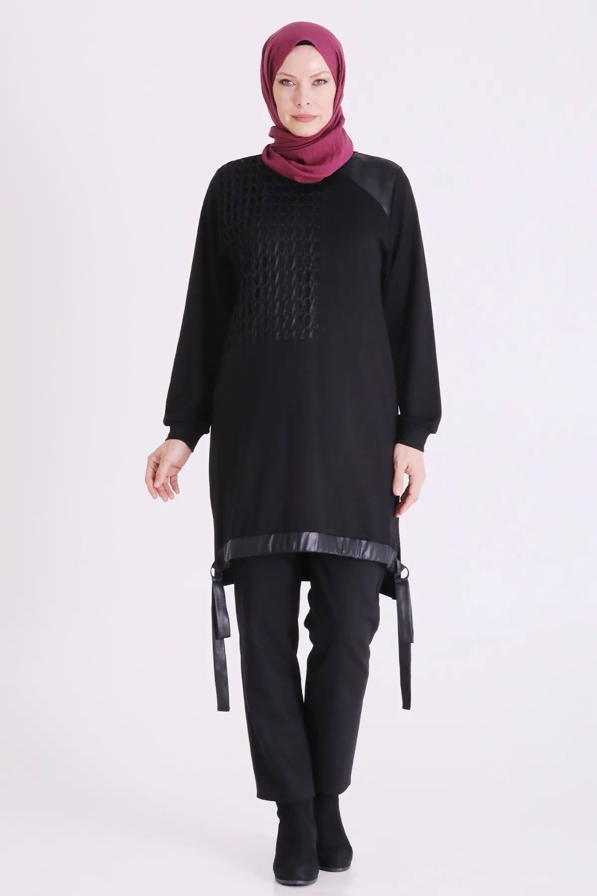 Behrem Derili Fileli Tunik-LYN04732 Siyah