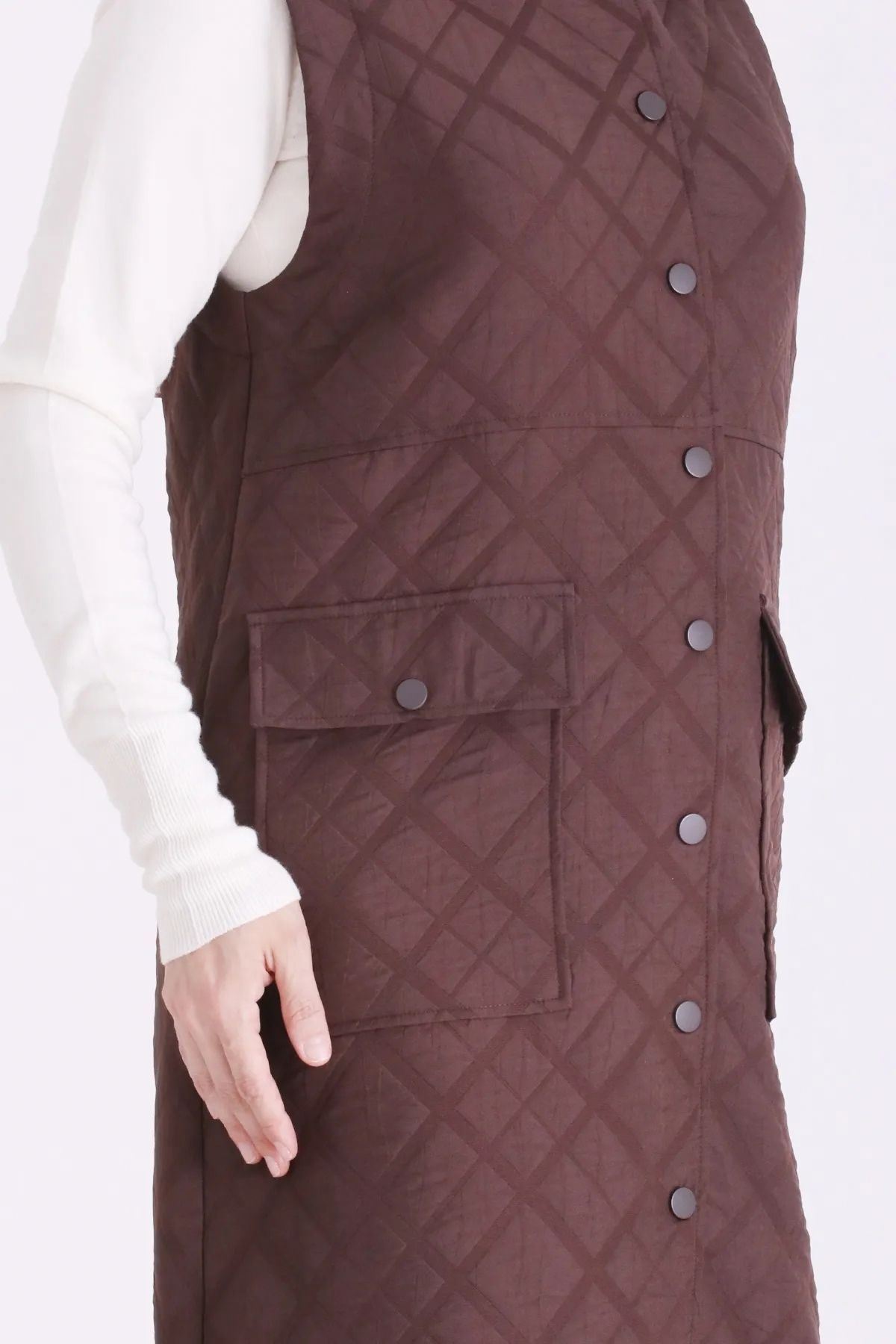 Behrem Çıtçıtlı Kapitone Yelek-LYN04736 Kahve