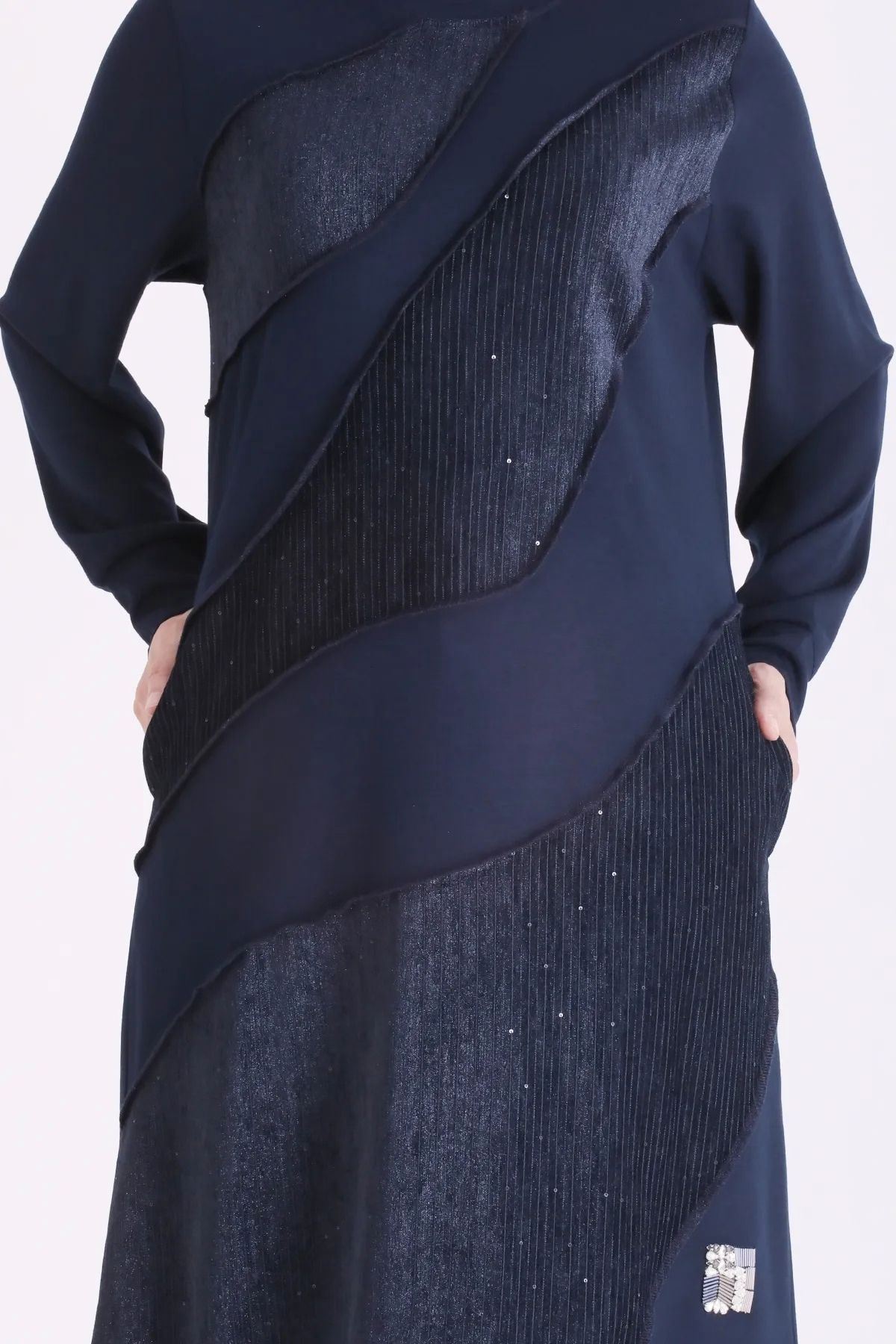 Behrem Kadife Ve Taş Detaylı Tunik-LYN04733 Lacivert