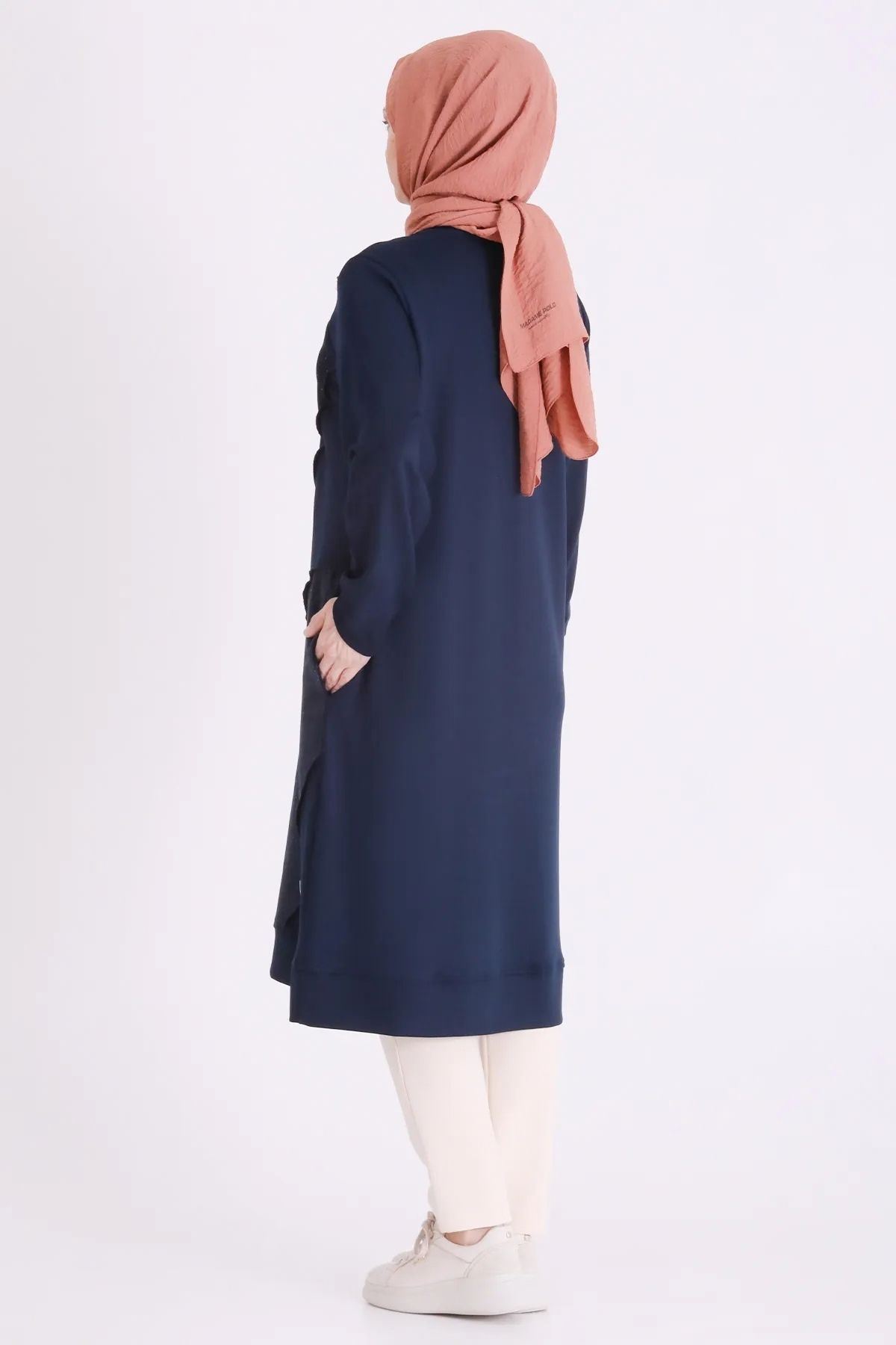 Behrem Kadife Ve Taş Detaylı Tunik-LYN04733 Lacivert