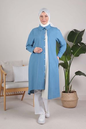 Behrem Büyük Beden Vual Kap- LYN01061 Soft Mavi