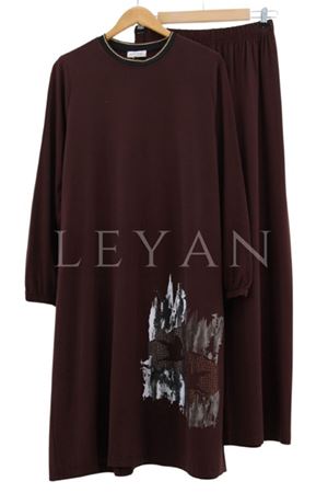 Taş Detaylı Penye Takım-LYN02511 Kahve