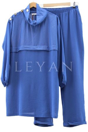 Düğme Detaylı Takım-LYN02635 İndigo