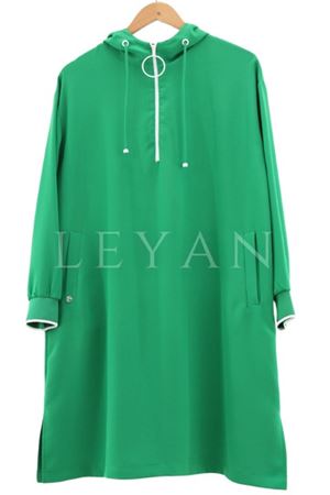 Kapüşonlu Ribanalı Tunik-LYN02591 Çimen