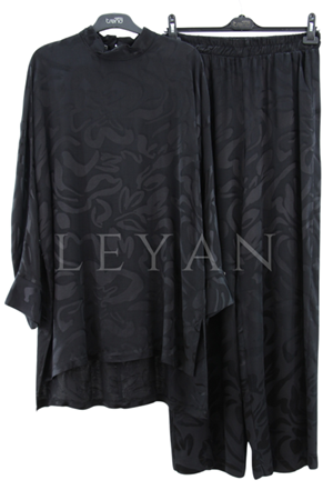 Armine Trend Jakarlı Pantolonlu Takım- LYN03327 Siyah