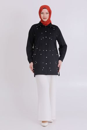 Behrem Serpme Taşlı Tunik- LYN03355 Siyah