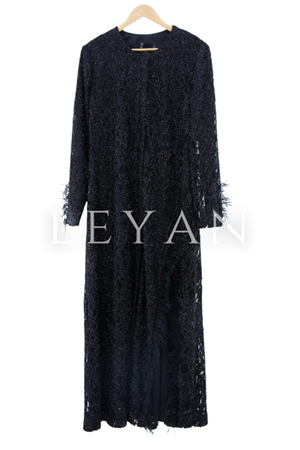 Tüy Detaylı Ferace- LYN01377  Siyah