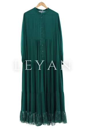 Küpür Detaylı Viscon Elbise- LYN01305 Zümrüt
