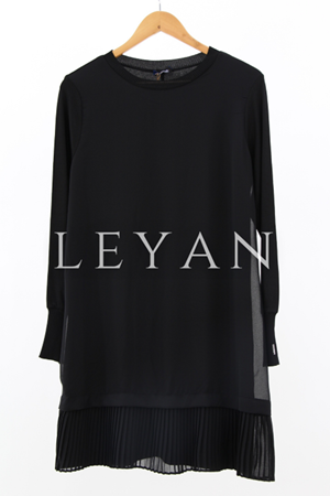 Pilise Detaylı Uzun Kollu Tunik- LYN01423  Siyah