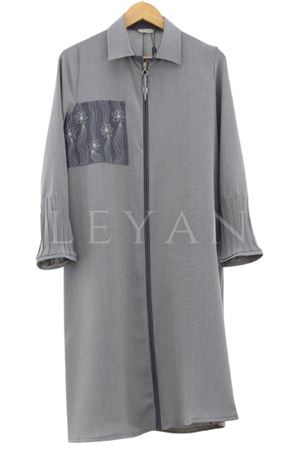 Kolu Nervürlü Nakışlı Kap-LYN02500 Gri