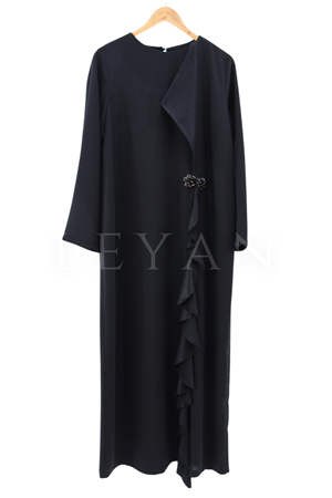 Dule Volanlı Krep Elbise- LYN03295 Siyah