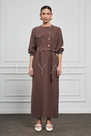 Nuss Çıtçıt Detaylı Elbise- LYN03424 Kahve