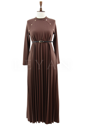 My312 Piliseli Elbise- LYN03397 Kahve
