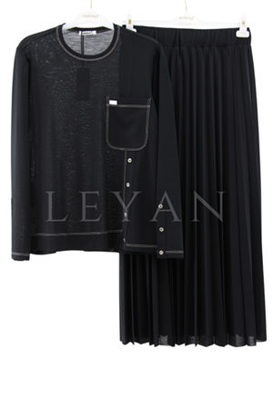 Defrina Dikiş Detaylı Etekli Takım- LYN03414 Siyah