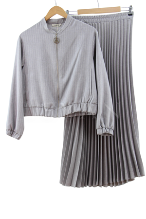 Armine Trend Çizgili Etekli Takım- LYN03538 Gri