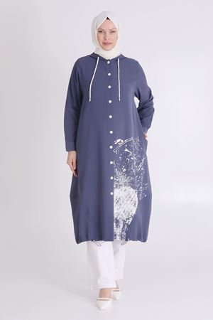 Behrem Düğmeli Baskılı Kap- LYN03395 Morcivert