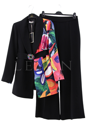 Orhan Store Desenli Blazer Ceketli Takım- LYN03486 Siyah-Pembe
