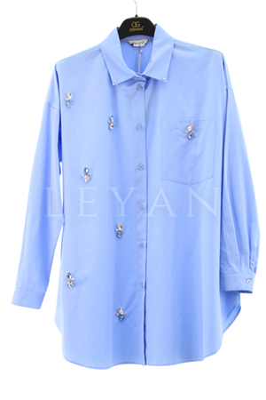 Orhan Store Taş Detaylı Gömlek- LYN03404 Mavi