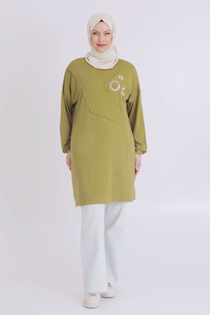 Behrem Taş İşlemeli Tunik- LYN03345 Olive