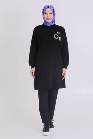 Behrem Taş İşlemeli Tunik- LYN03345 Siyah